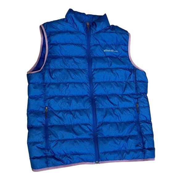 Eddie Bauer Puffer Vest Men's Large Blue Quilted Down Full Zip Outdoor Hiking - Picture 1 of 7